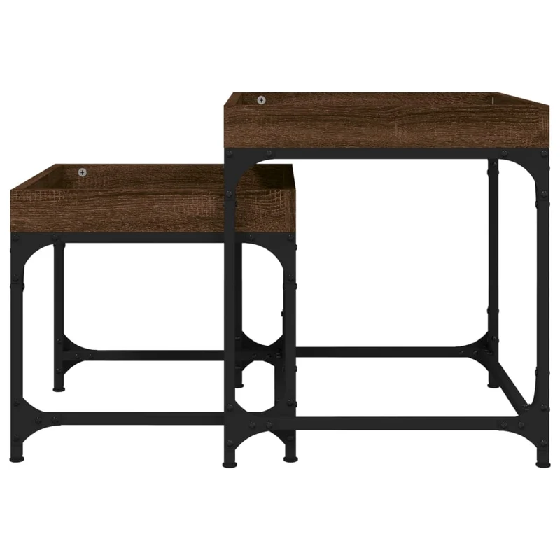 Set de 2 tables d'appoint pieds réglables en bois d'ingénierie marron et acier DEC031308