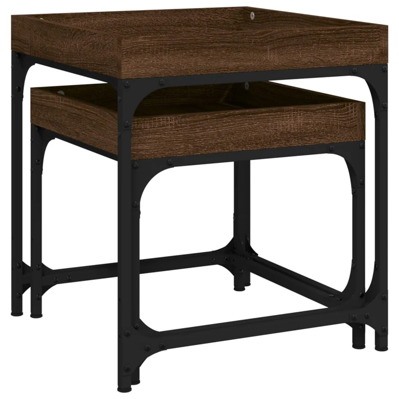 Set de 2 tables d'appoint pieds réglables en bois d'ingénierie marron et acier DEC031308