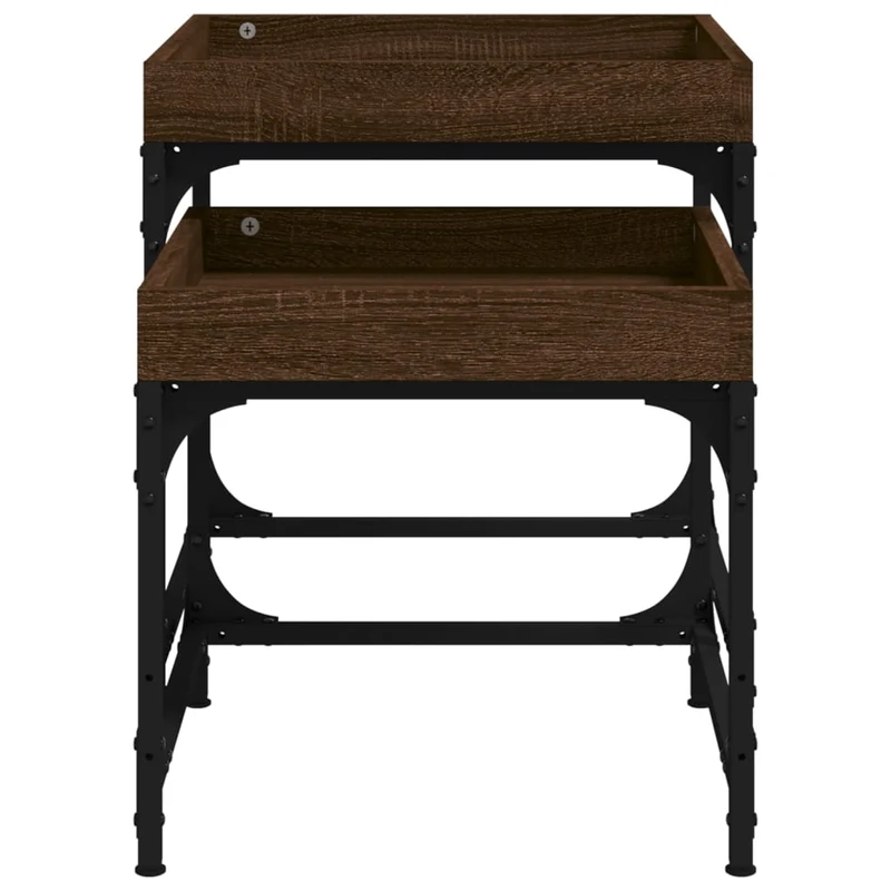Set de 2 tables d'appoint pieds réglables en bois d'ingénierie marron et acier DEC031308