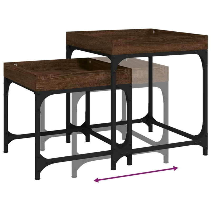 Set de 2 tables d'appoint pieds réglables en bois d'ingénierie marron et acier DEC031308