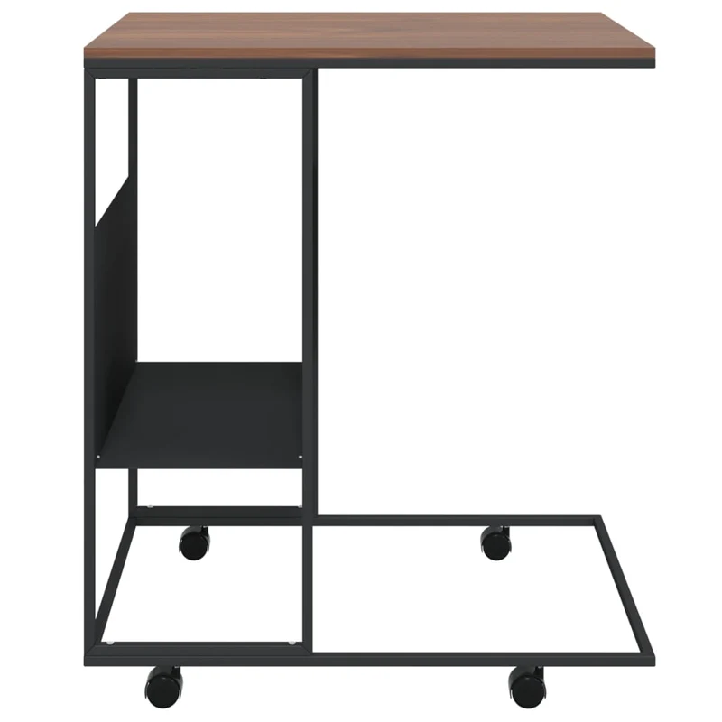 Table d'appoint en forme de C sur roulettes avec étagère 55 x 36 x 63,5 cm bois d'ingénierie noir DEC031301