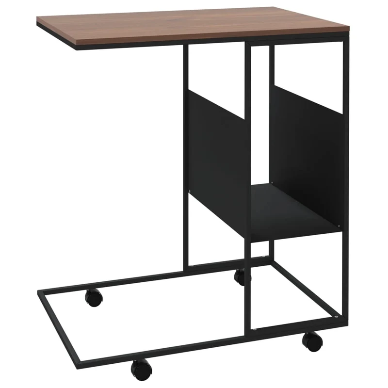 Table d'appoint en forme de C sur roulettes avec étagère 55 x 36 x 63,5 cm bois d'ingénierie noir DEC031301