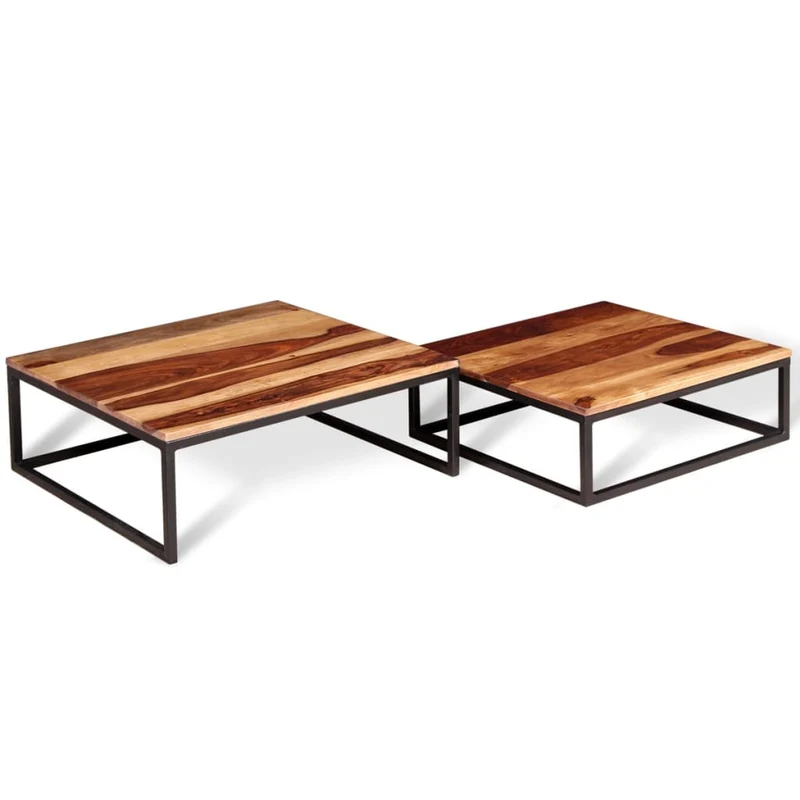 Lot de 2 table basse gigogne en bois massif brun DEC031252