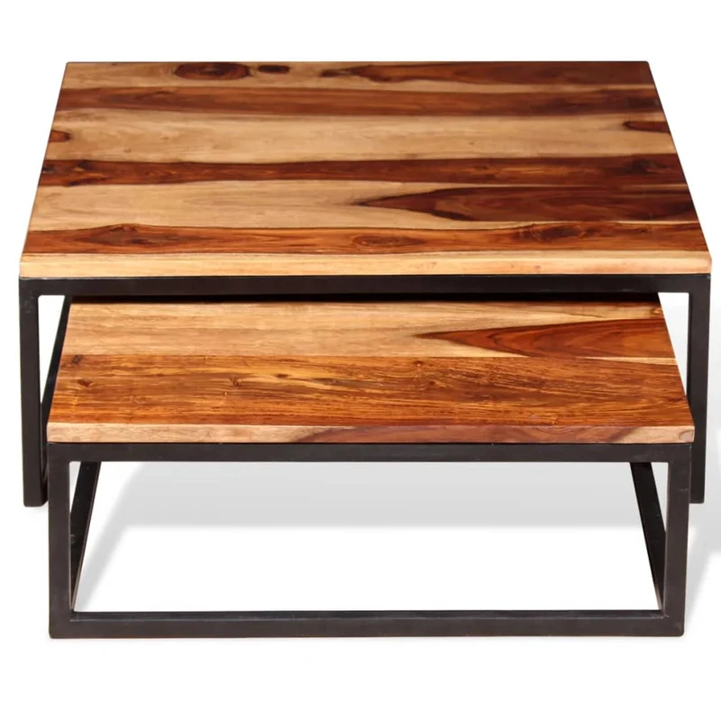 Lot de 2 table basse gigogne en bois massif brun DEC031252