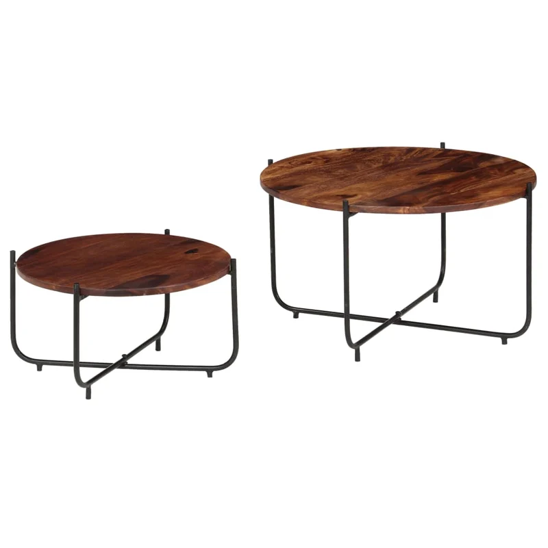 Ensemble de deux table basse en bois massif pieds robustes en acier 60 x 35 cm DEC031240