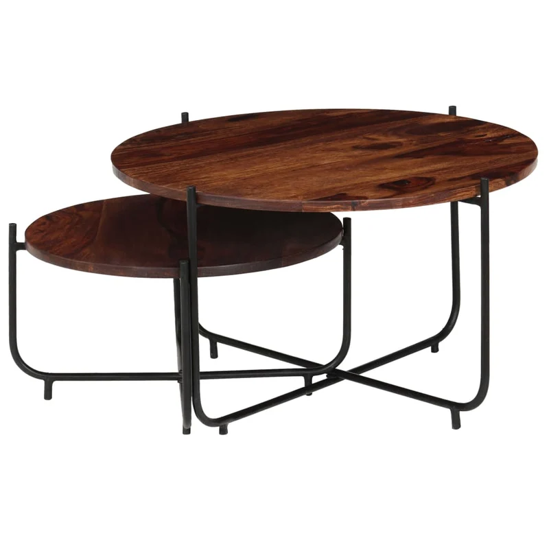 Ensemble de deux table basse en bois massif pieds robustes en acier 60 x 35 cm DEC031240