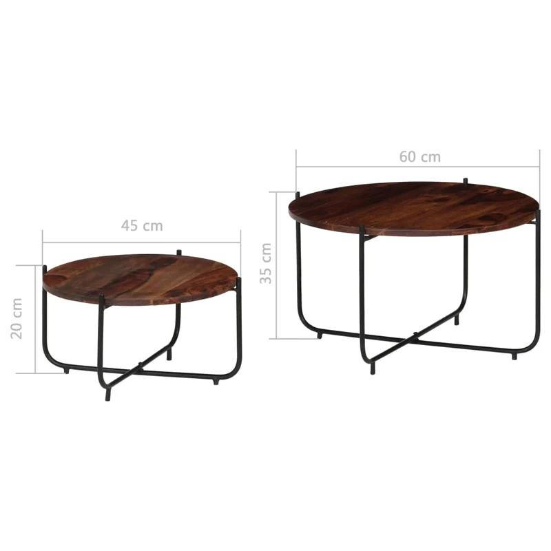 Ensemble de deux table basse en bois massif pieds robustes en acier 60 x 35 cm DEC031240