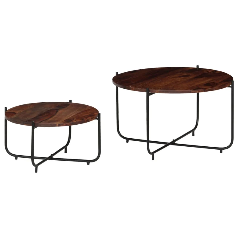Ensemble de deux table basse en bois massif pieds robustes en acier 60 x 35 cm DEC031240