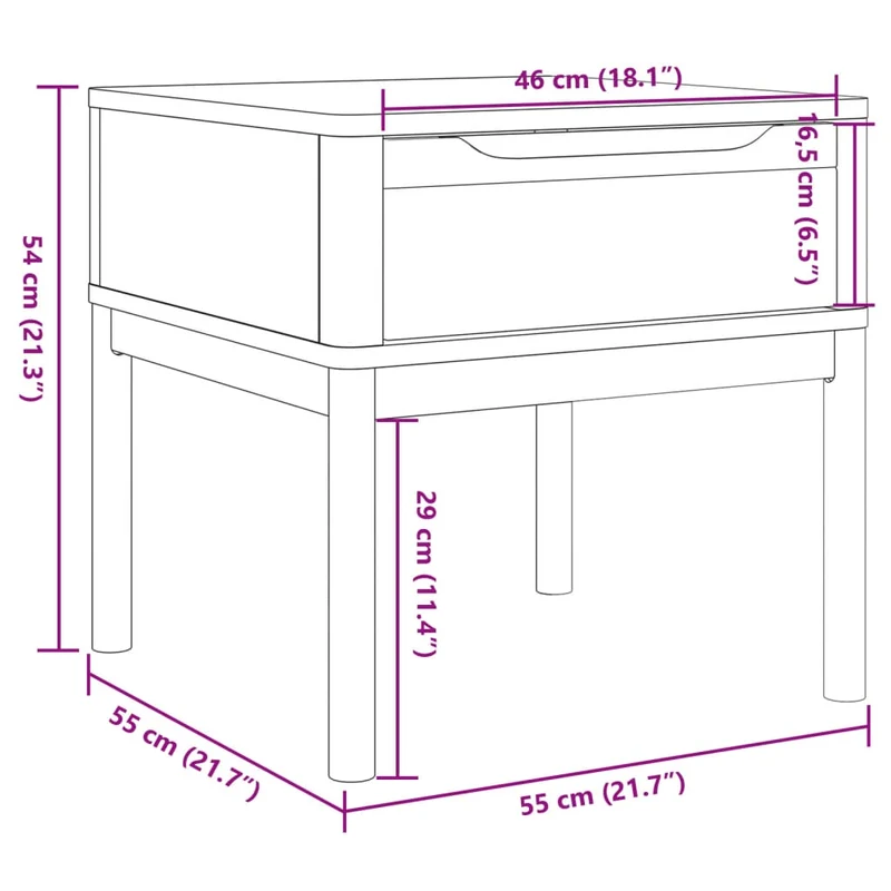Table de chevet avec tiroir de rangement table d'appoint 55 x 55 x 54 cm pin massif marron DEC031227