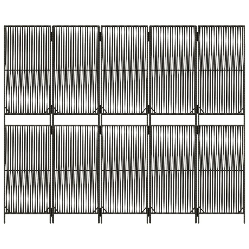Paravent séparateur de pièce cloison 5 panneaux en résine tressée gris et acier DEC030974