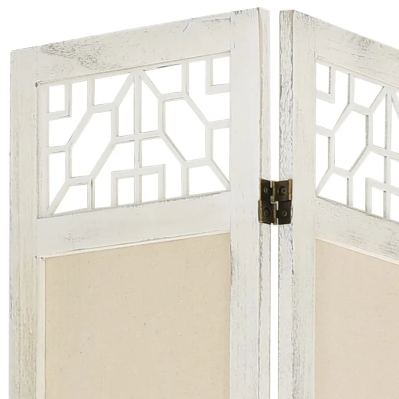 Paravent séparateur de pièce cloison 5 panneaux 175 x 165 cm tissu crème et MDF DEC030968