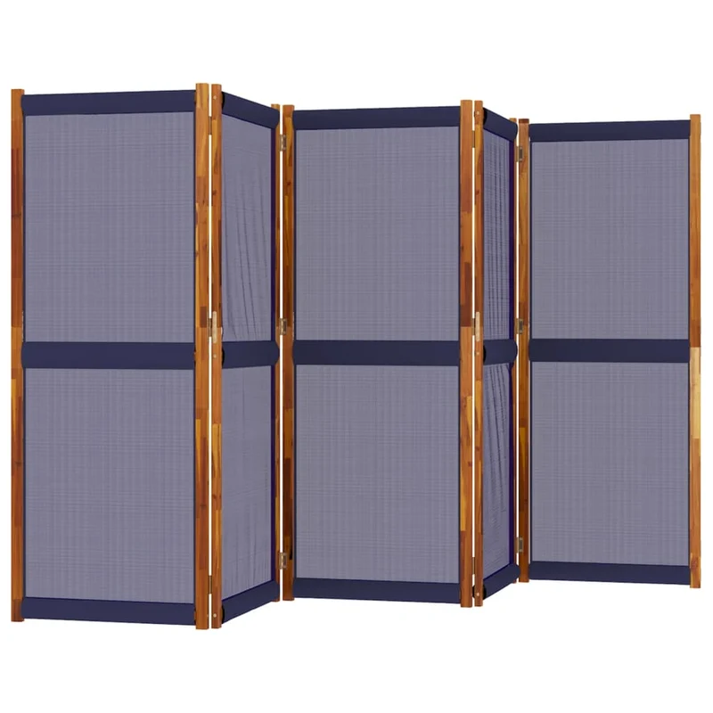 Paravent séparateur de pièce cloison 5 panneaux 350 x 180 cm textilène bleu et bois DEC030967