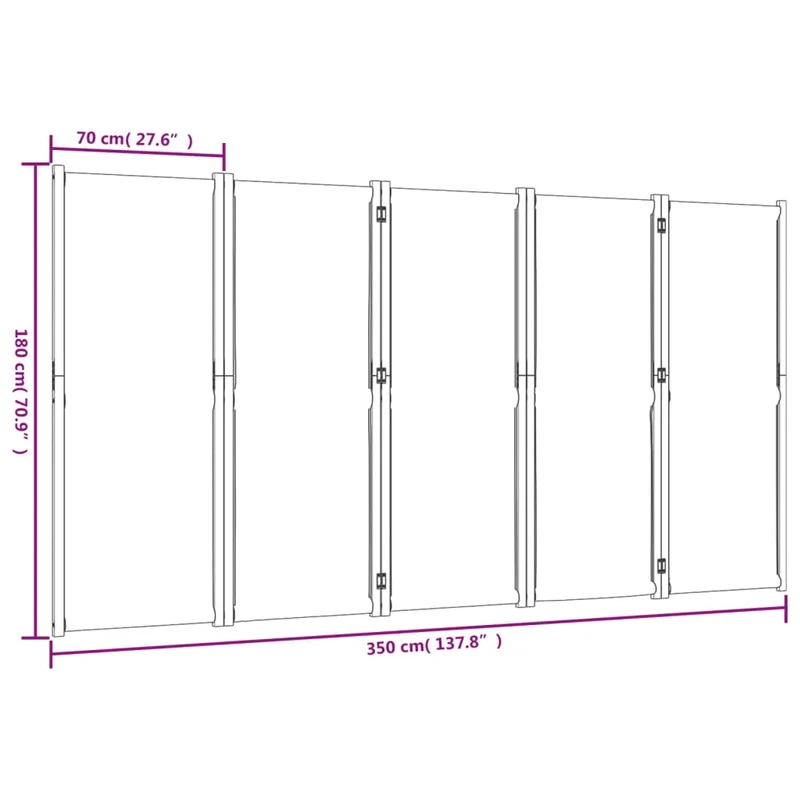Paravent séparateur de pièce cloison 5 panneaux 350 x 180 cm textilène bleu et bois DEC030967