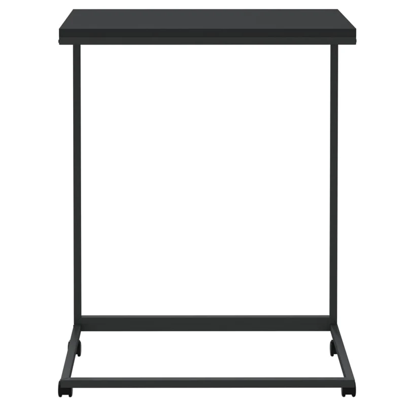 Table d'appoint en forme de C sur roulettes 55 x 35 x 70 cm bois d'ingénierie noir DEC031299