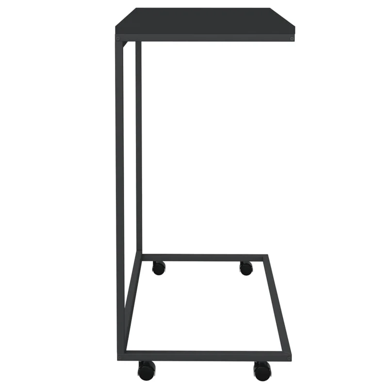 Table d'appoint en forme de C sur roulettes 55 x 35 x 70 cm bois d'ingénierie noir DEC031299