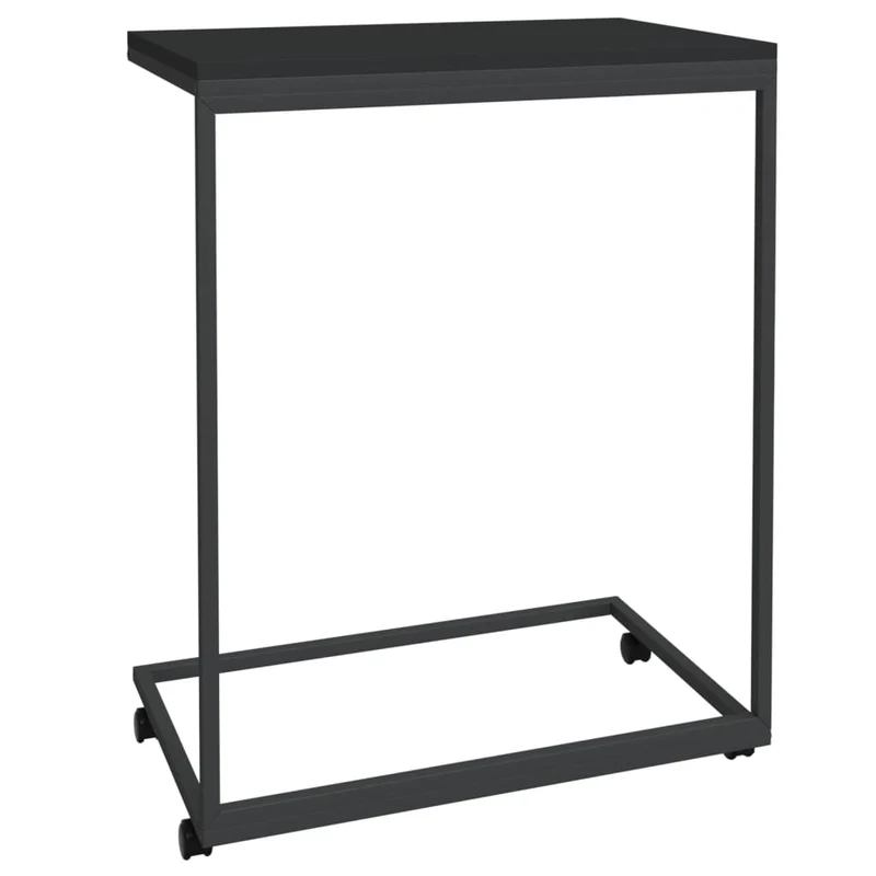 Table d'appoint en forme de C sur roulettes 55 x 35 x 70 cm bois d'ingénierie noir DEC031299