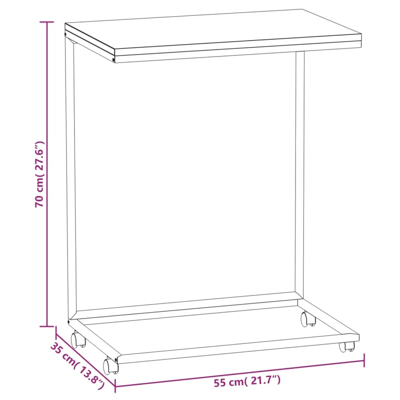 Table d'appoint en forme de C sur roulettes 55 x 35 x 70 cm bois d'ingénierie noir DEC031299