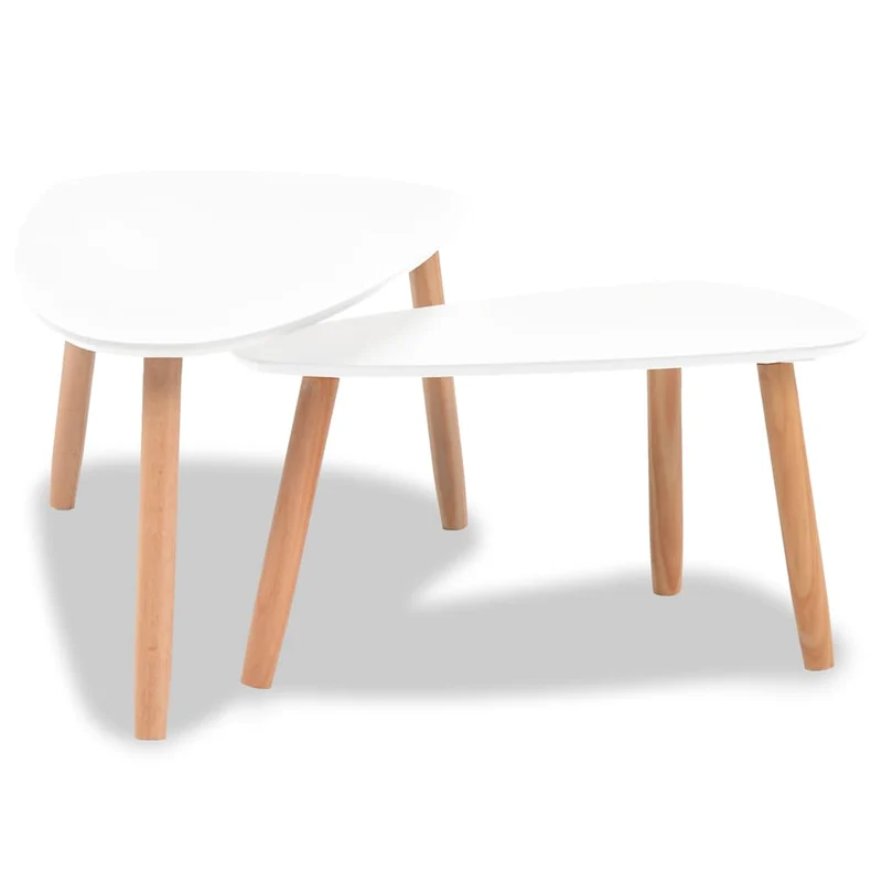 Ensemble de deux tables basses tables d'appoint en bois de pin et MDF blanc DEC031260