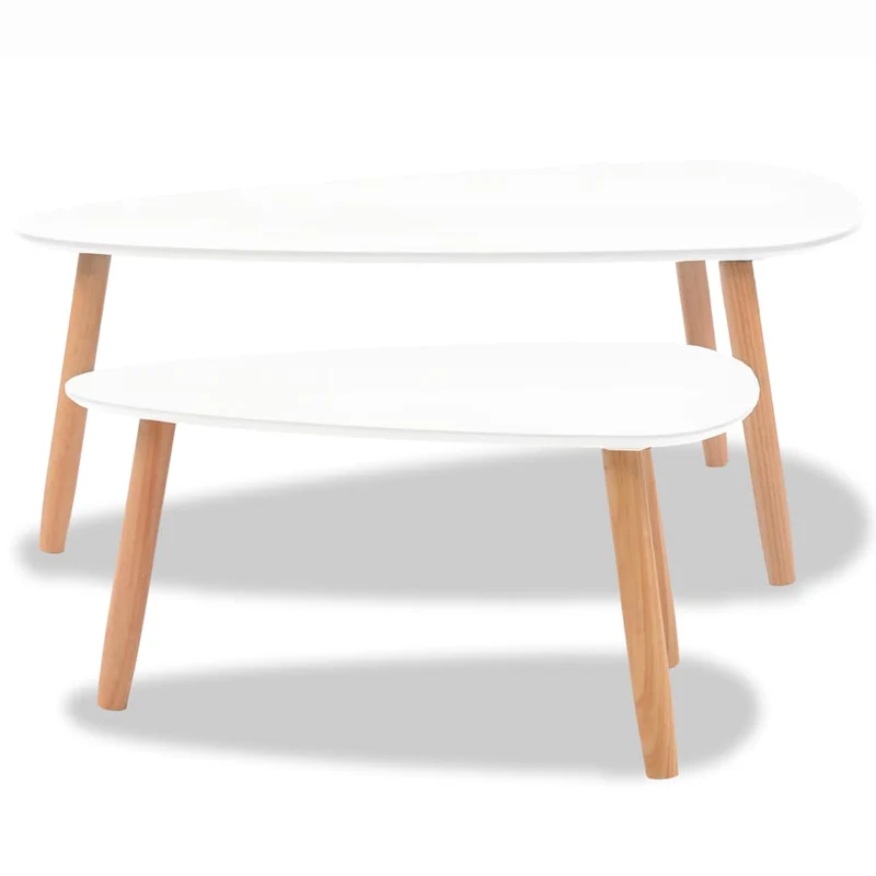 Ensemble de deux tables basses tables d'appoint en bois de pin et MDF blanc DEC031260
