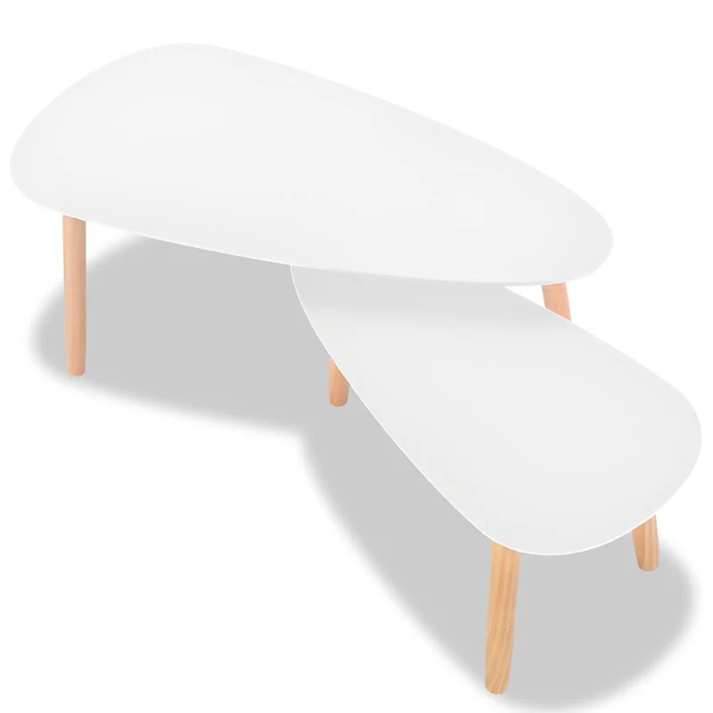 Ensemble de deux tables basses tables d'appoint en bois de pin et MDF blanc DEC031260