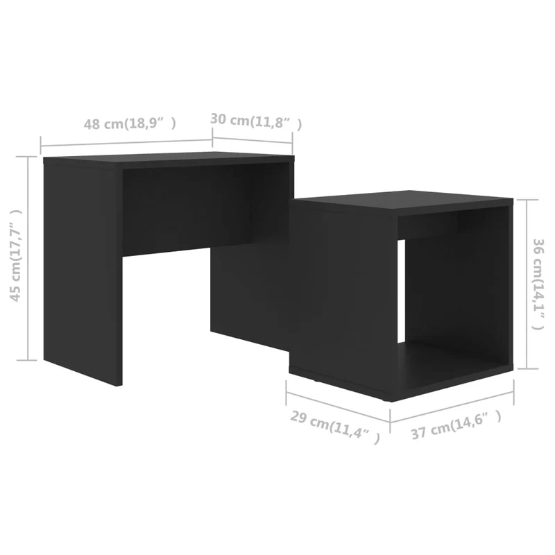 Ensemble de deux table basse table d'appoint 48 x 30 x 45 cm bois d'ingénierie noir DEC031258
