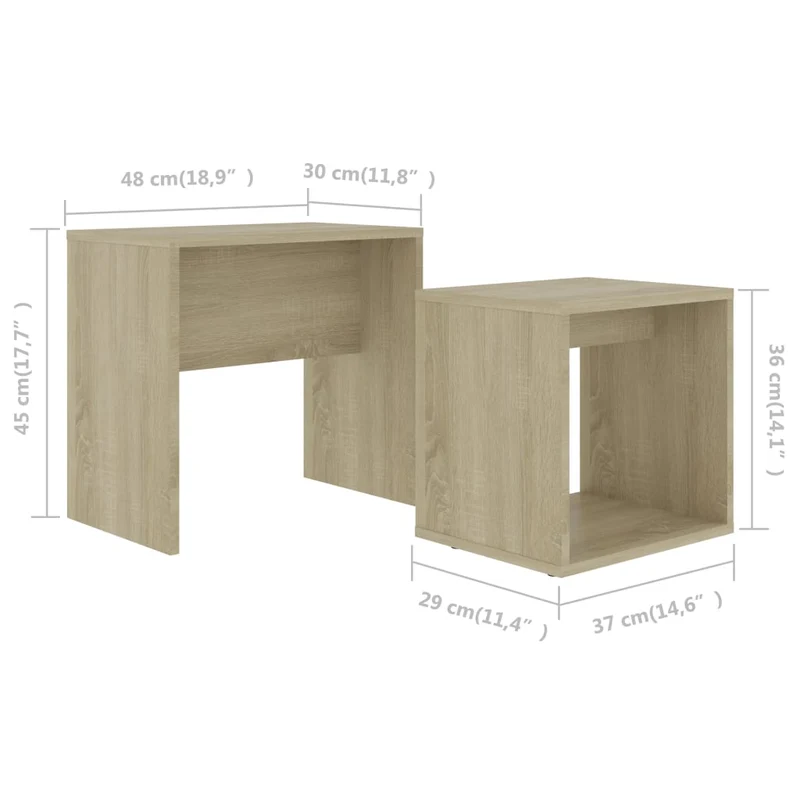 Ensemble de deux table basse table d'appoint 48 x 30 x 45cm bois ingénierie couleur chêne DEC031248