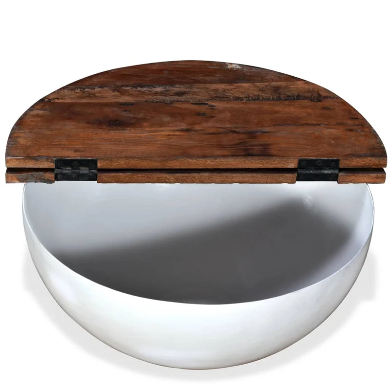 Lot de 2 table basse en bois récupération et acier en forme de bol avec compartiment de rangement DEC031242