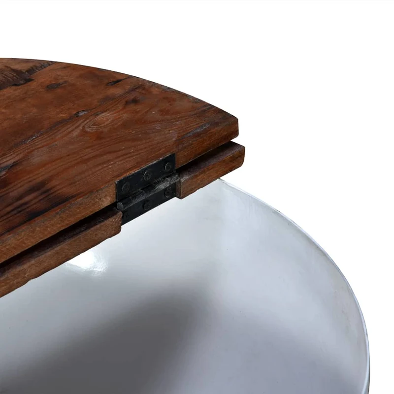 Lot de 2 table basse en bois récupération et acier en forme de bol avec compartiment de rangement DEC031242
