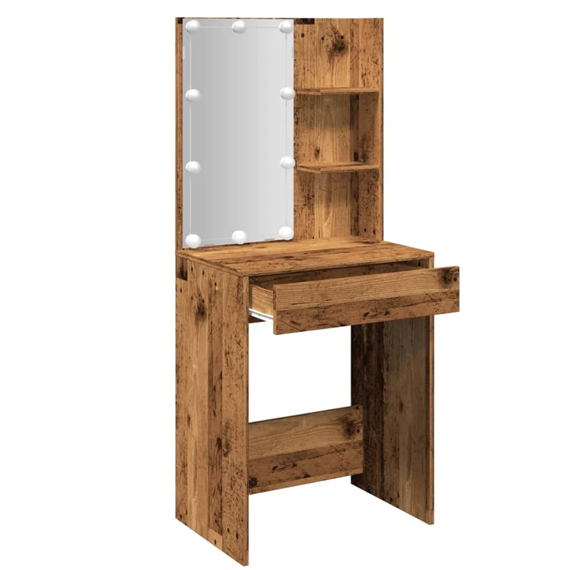 Coiffeuse avec LED espace de rangement miroir 60 x 40 x 140 cm bois d'ingénierie marron vieilli DEC031218