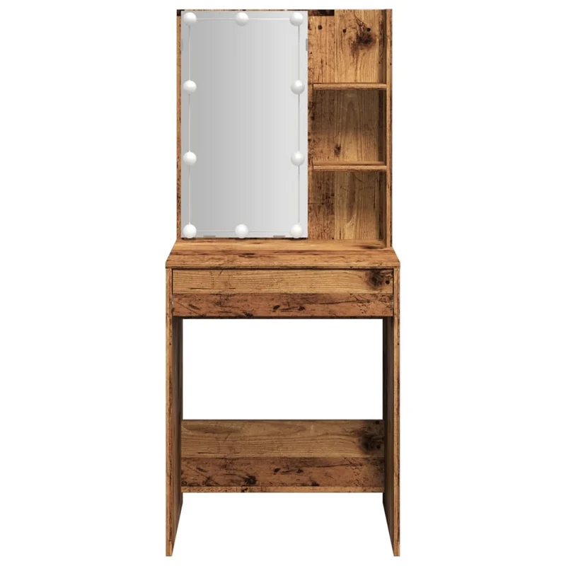Coiffeuse avec LED espace de rangement miroir 60 x 40 x 140 cm bois d'ingénierie marron vieilli DEC031218