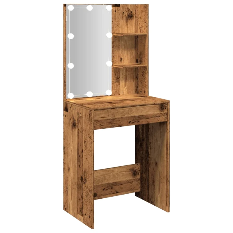 Coiffeuse avec LED espace de rangement miroir 60 x 40 x 140 cm bois d'ingénierie marron vieilli DEC031218