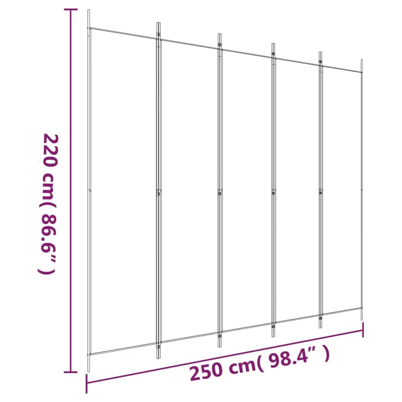 Paravent séparateur de pièce cloison 5 panneaux 250 x 220 cm tissu brun et fer DEC030984