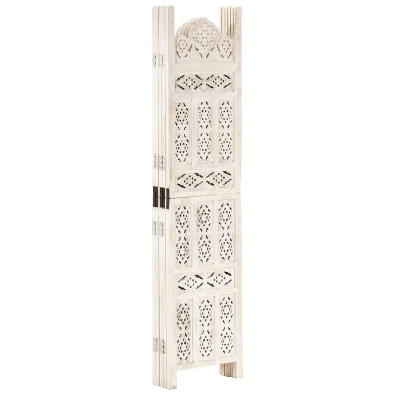 Paravent séparateur de pièce cloison 5 panneaux 200 x 165 cm bois manguier blanc DEC030940