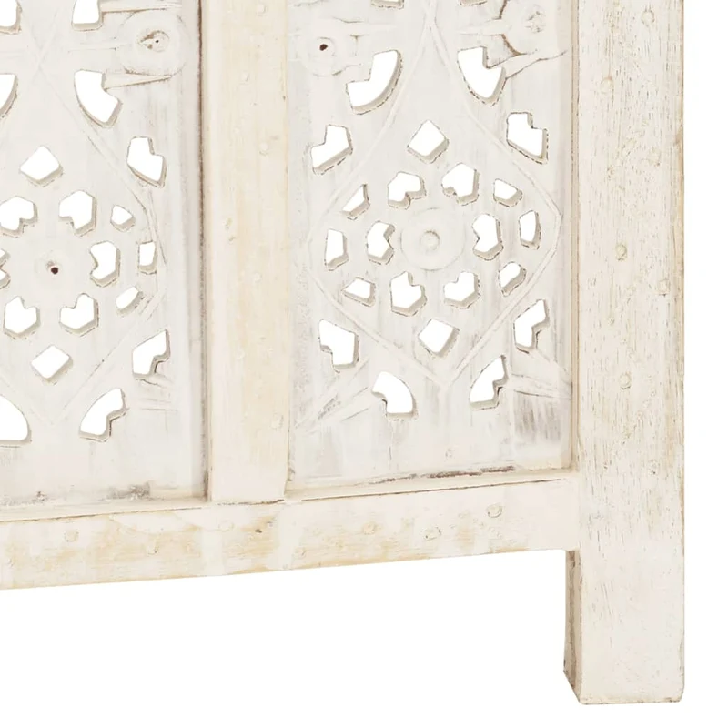 Paravent séparateur de pièce cloison 5 panneaux 200 x 165 cm bois manguier blanc DEC030940
