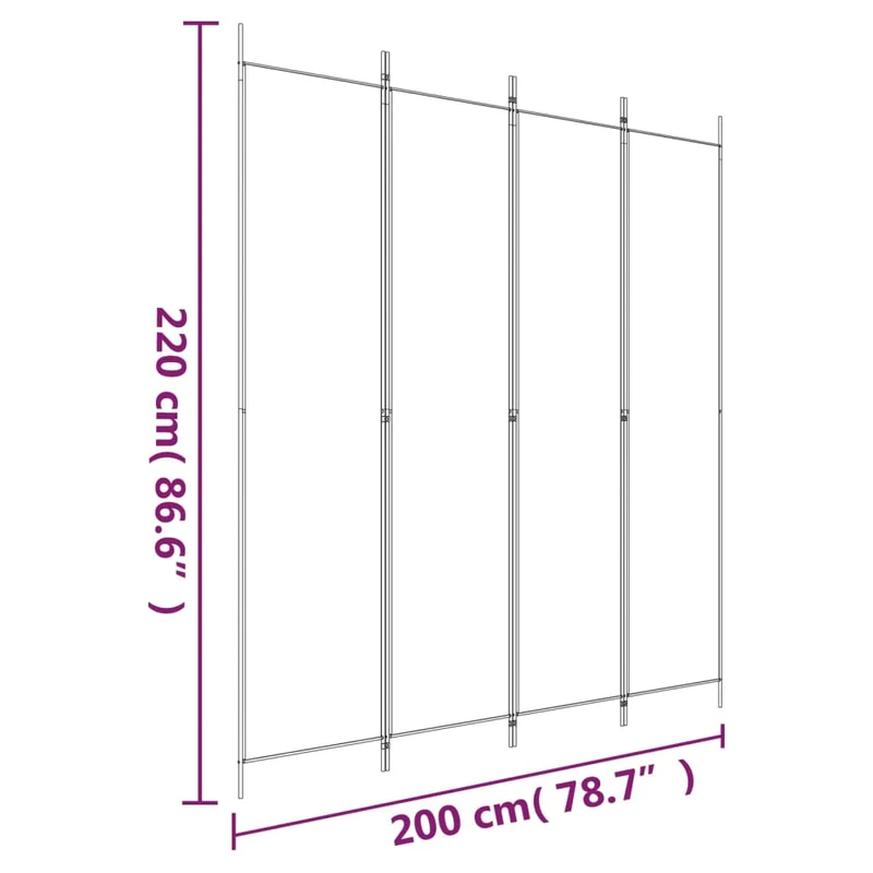 Paravent séparateur de pièce cloison 4 panneaux 200 x 220 cm tissu noir et fer DEC030907