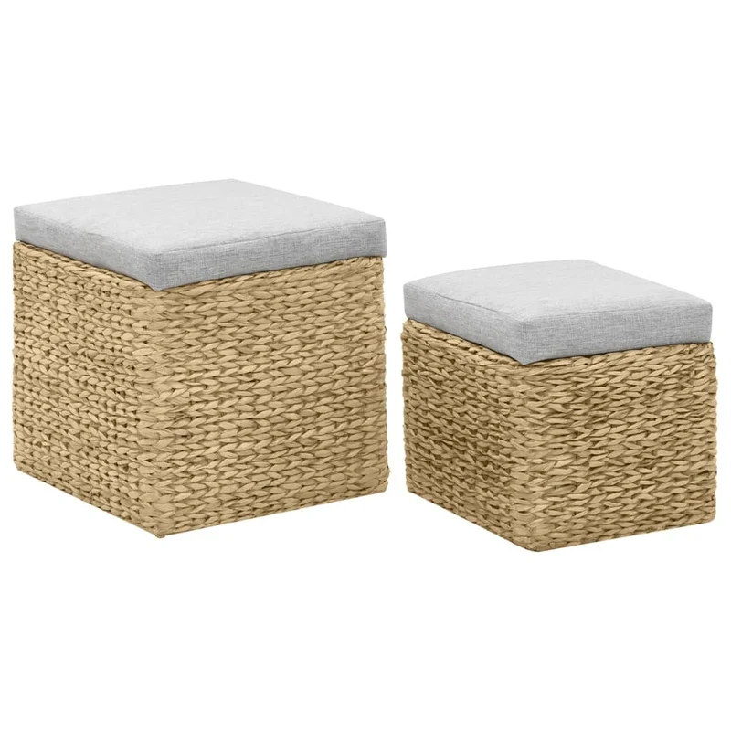 Lot de 2 repose-pieds tabourets de différentes tailles en jacinthe d'eau et cousins gris DEC030403