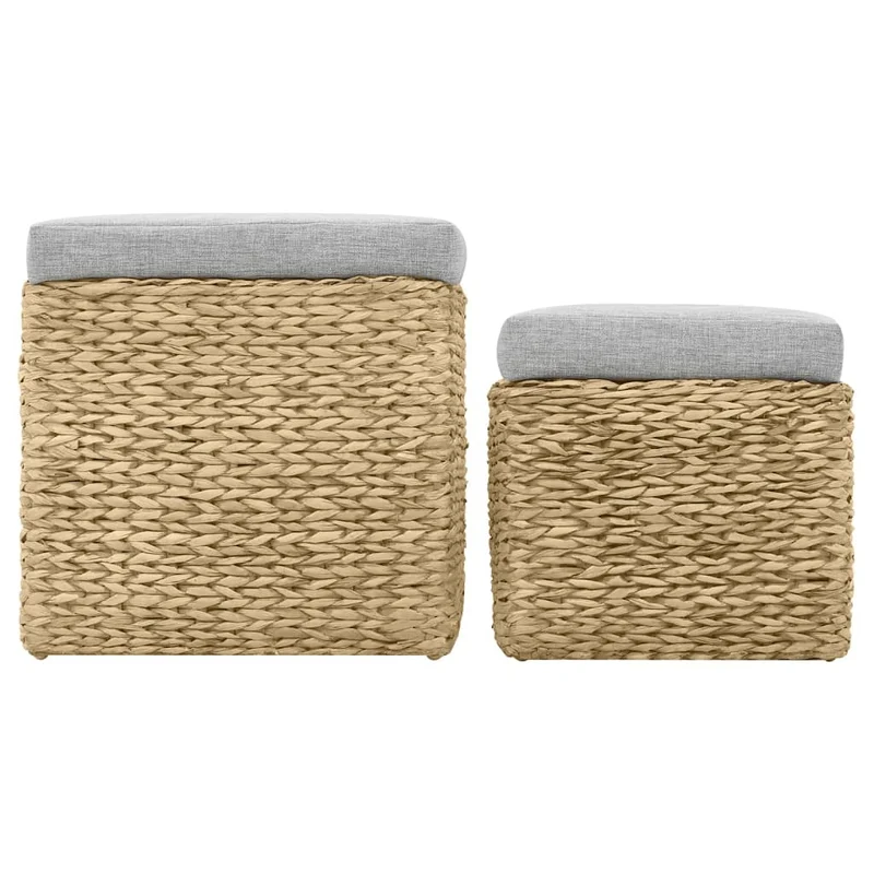 Lot de 2 repose-pieds tabourets de différentes tailles en jacinthe d'eau et cousins gris DEC030403